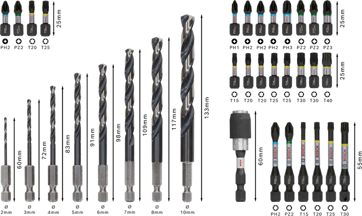 Juego de herramientas de impacto para metal Bosch PRO, kit de exhibición de 35 piezas.